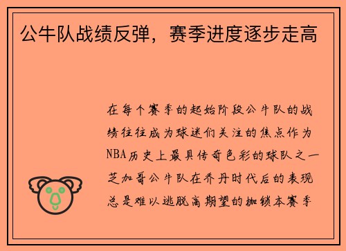 公牛队战绩反弹，赛季进度逐步走高