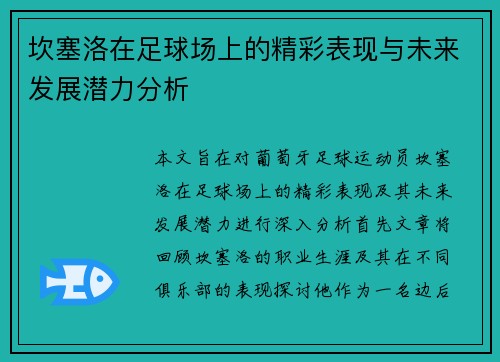 坎塞洛在足球场上的精彩表现与未来发展潜力分析